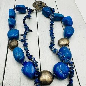 Sterling Silver Lapis Lazuli mini nuggets and dyed stone Beaded Necklace